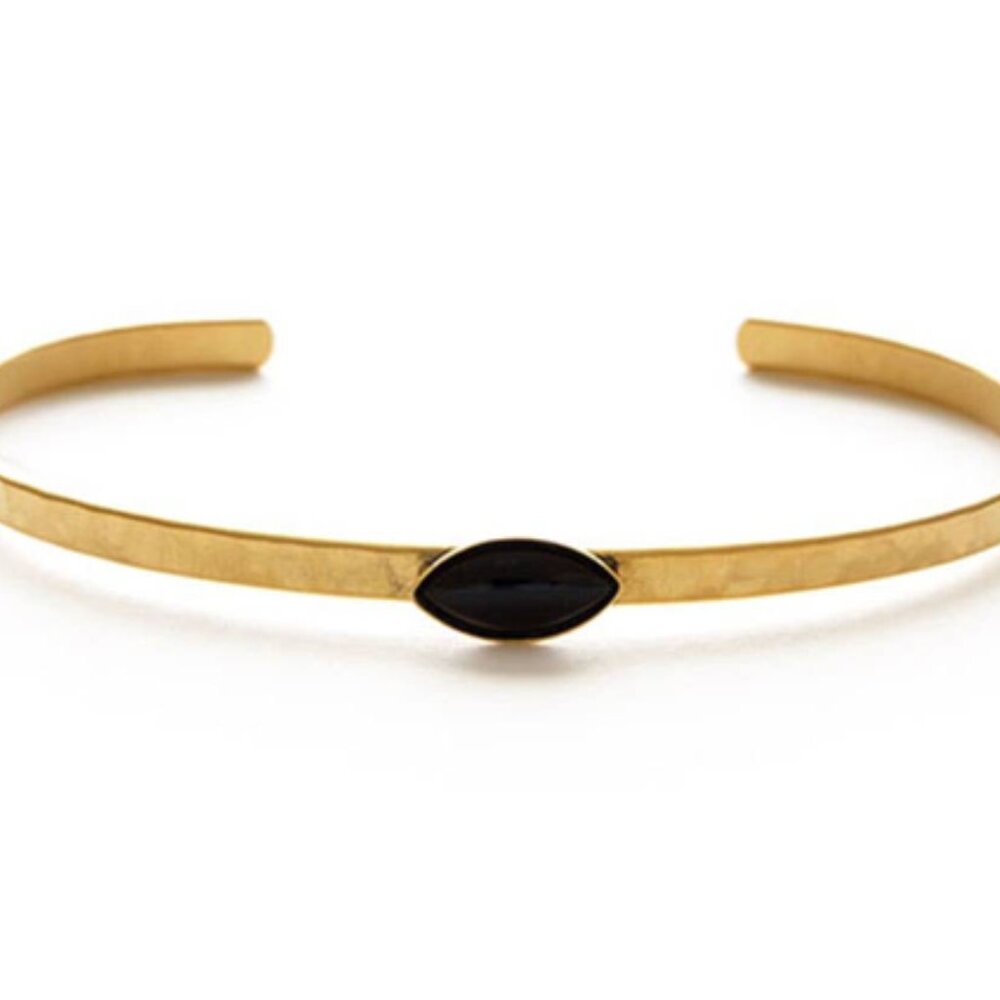 Amano Studio Navette Hammered Cuff – Onyx, Matte Gold, NWT - Picture 2 of 3